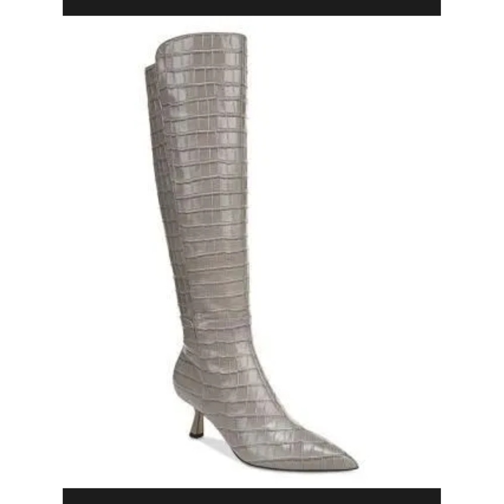 Sam Edelman Croc-Embossed Over-the-Knee Pointed Toe Boots in Light Gray Nwt Sz 8